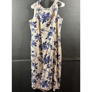 women linen maxi dress 14 blue white floral coastal beach vacation event church